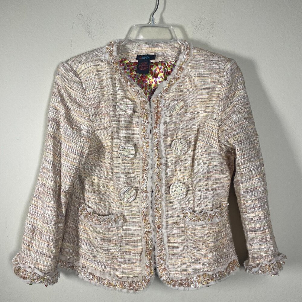 DStudio Women's Tween Linen Blend Tan Yellow Girls Jacket Retro Vintage!